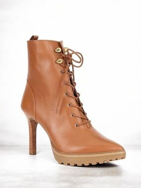 MICHAEL Michael Kors Kyle Brown Leather Lace-Up Ankle Booties